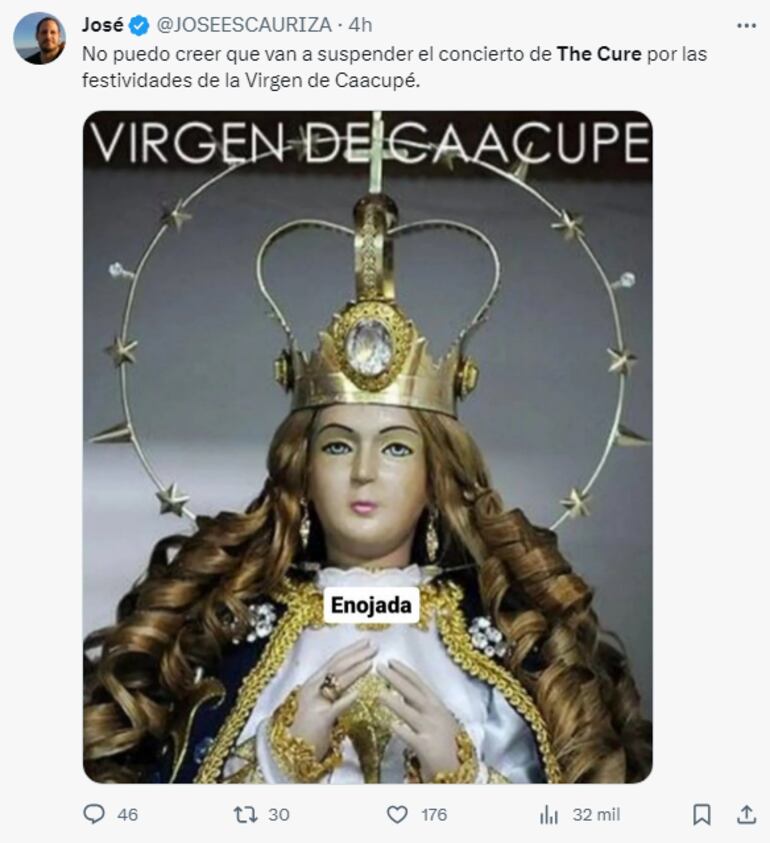 Memes que usuarios de redes sociales compartieron sobre el concierto de The Cure que se realizará el 7 de diciembre en el anfiteatro José Asunción Flores de San Bernardino, un día antes de las festividades de la Virgencita de Caacupé.