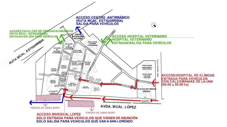 Mapa de Circulación dentro del Campus de la Universidad Nacional de Asunción (UNA).