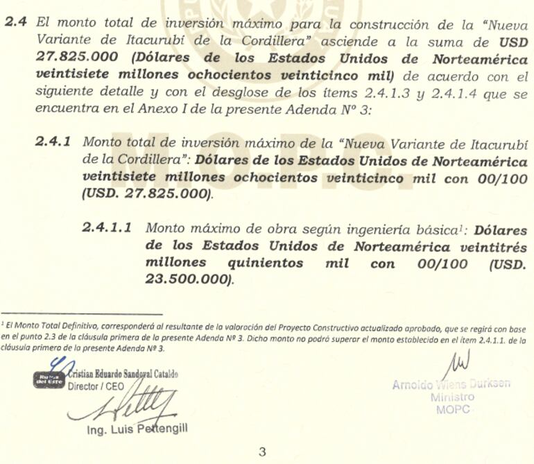 La adenda 2 autorizó un desembolso de casi US$ 28 millones para circunvalación de Itacurubí.