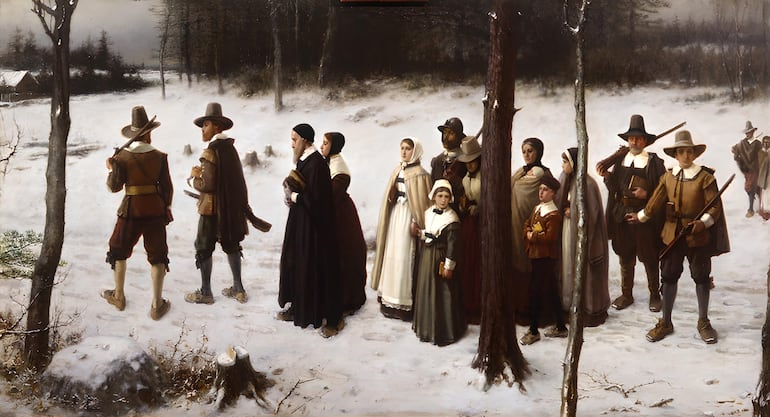 George Henry Boughton: "Pilgrims Going to Church", 1867