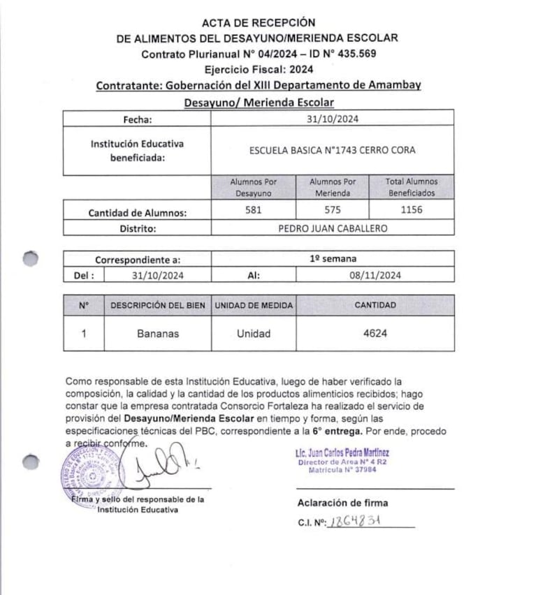 Acta de recepción. 