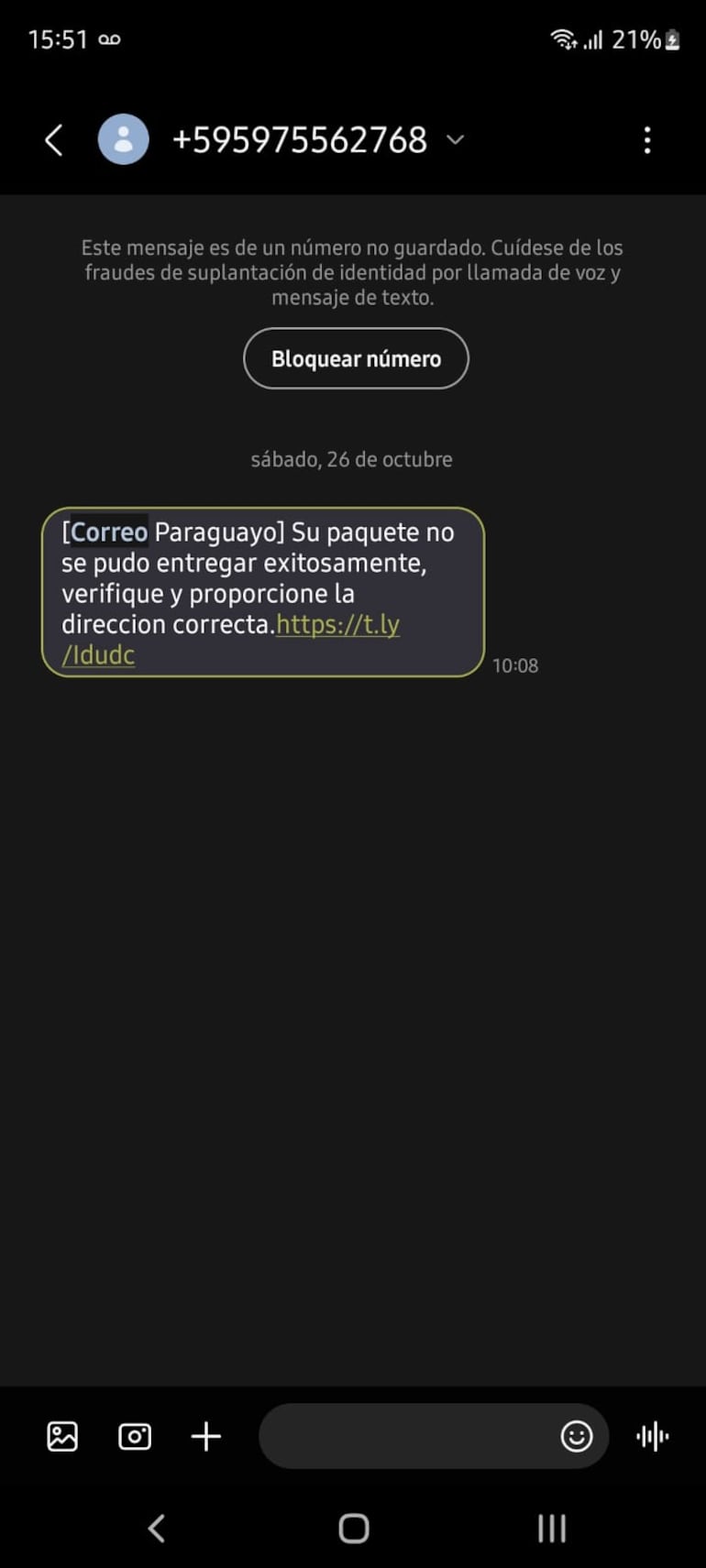 Estafadores suplantan identidad de la Dirección Nacional de Correos del Paraguay y envían mensajes de texto falsos para robar datos de los ciudadanos.