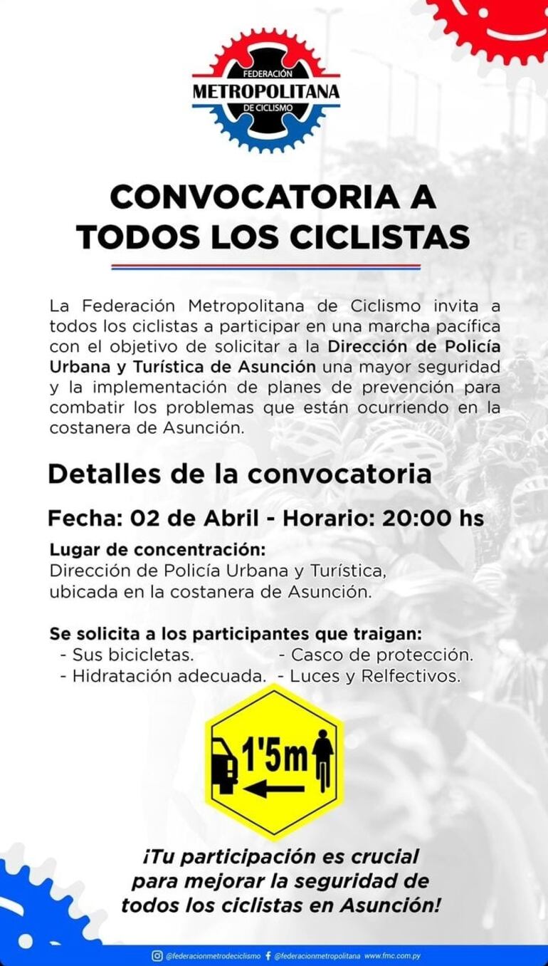 Manifestación de ciclistas exigiendo seguridad será este martes a las 20:00.