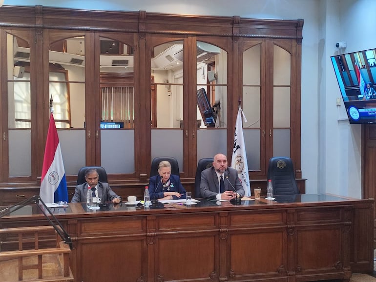 Manuel de Jesús Ramírez Candia, Alicia Pucheta y Orlando Arévalo, miembros del JEM que participan de la audiencia del fiscal Luis Said.