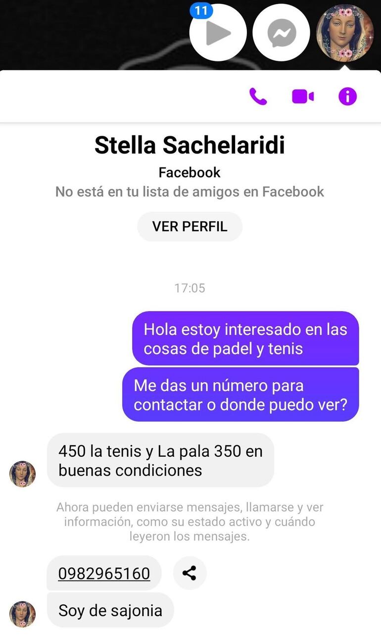 Conversaciones para recuperar raquetas robadas a una joven y que estaban siendo ofertadas en las redes sociales.