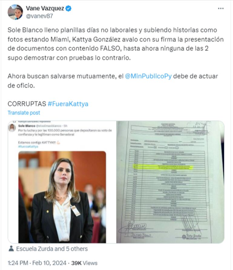 Hurrera publica formulario F14 de funcionaria Soledad Blanco