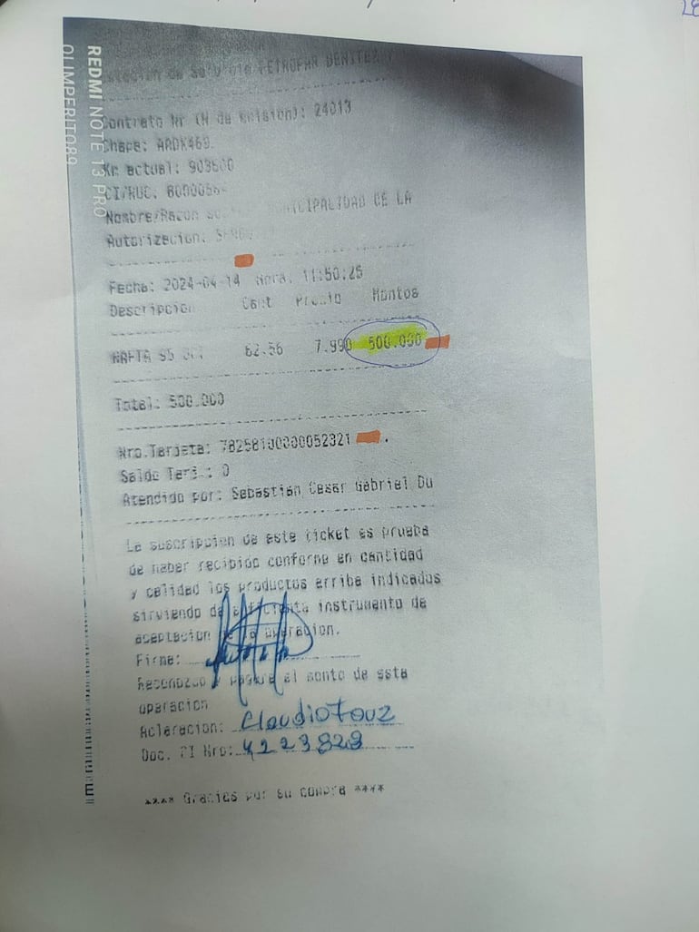 Tickets con la firma del chofer del diputado Arévalo