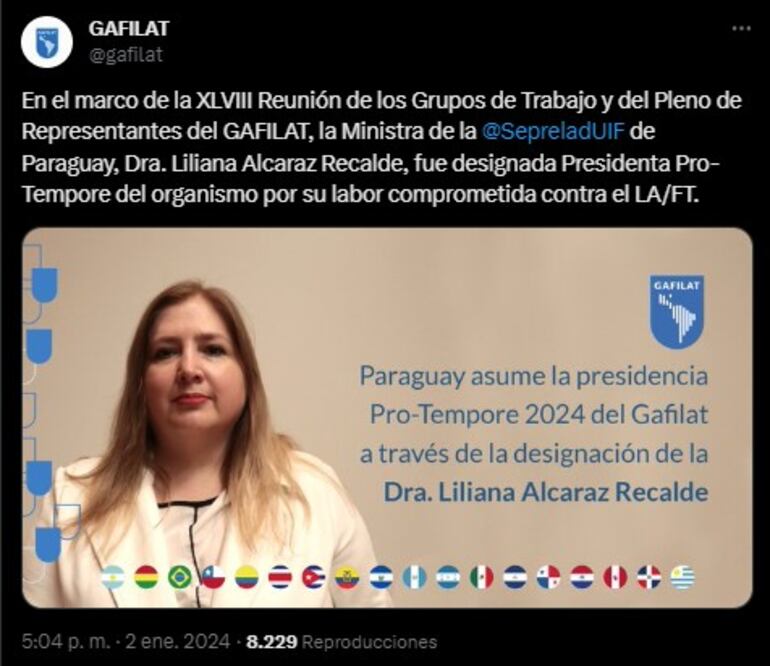 Liliana Alcaraz asumió la presidencia pro-tempore de Gafilat, mientras el gobierno sigue aniquilando leyes de control anticorrupción y transparencia.