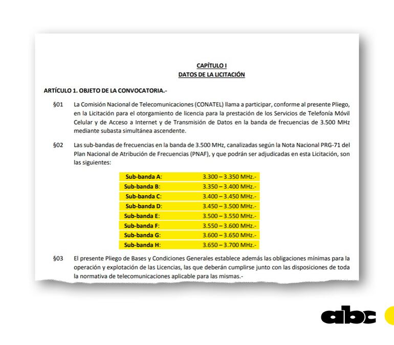 Las sub-bandas que licitará Conatel. Están socializando el pliego.