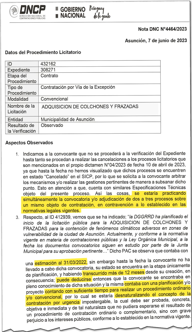 Entre las observaciones de la DNCP, se ve que se estaría “desnaturalizando”  la emergencia.