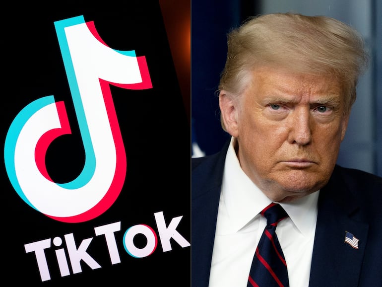 Combinación del logo de TikTok con la imagen del presidente electo de EE.UU. Donald Trump.