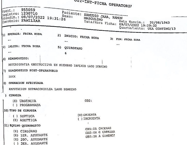 Informe del IPS que muestra que la pierna a amputar debía ser la derecha y no la izquierda como sucedió. 