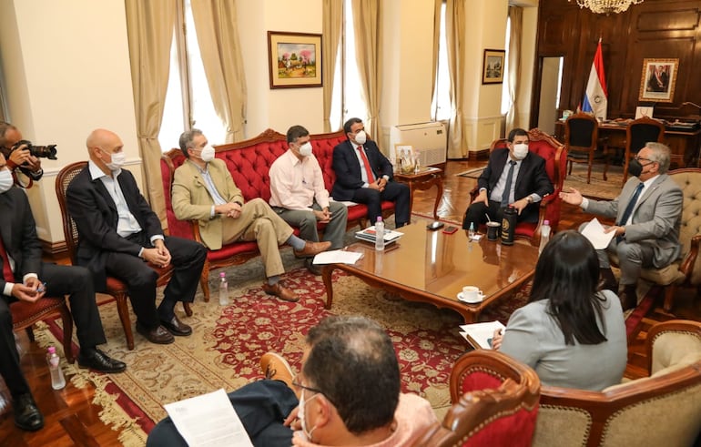 Los miembros del Consejo de Administración del FEEI en la reunión con el vicepresidente de la República, Hugo Velázquez.