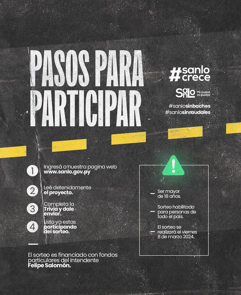 Flyers de la campaña lanzada por la Municipalidad de San Lorenzo que sortea vouchers de 600000 para conductores de vehículos afectados por los baches de la ciudad.