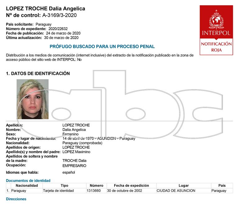 Notificación roja de Dalia Angélica López Troche.