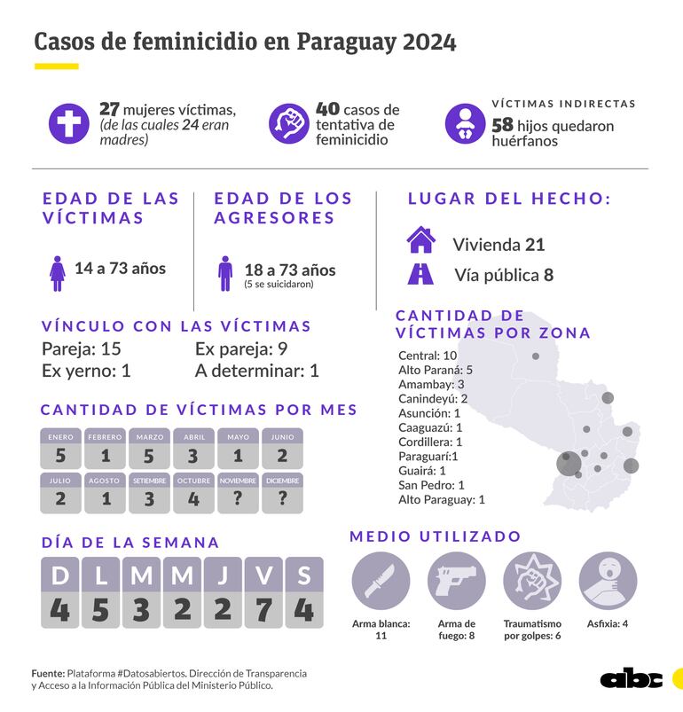 Feminicidios en Paraguay año 2024