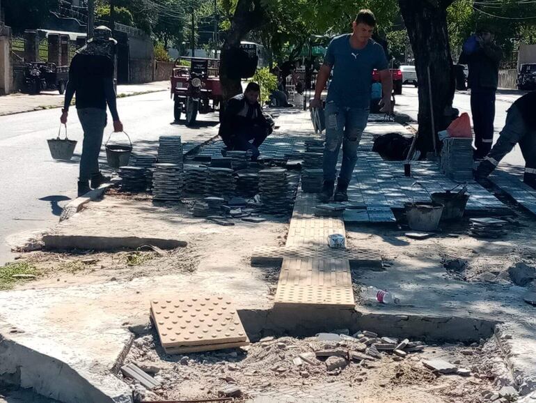 Continúa el cambio de pisos del paseo central en la avenida Carlos A. López.