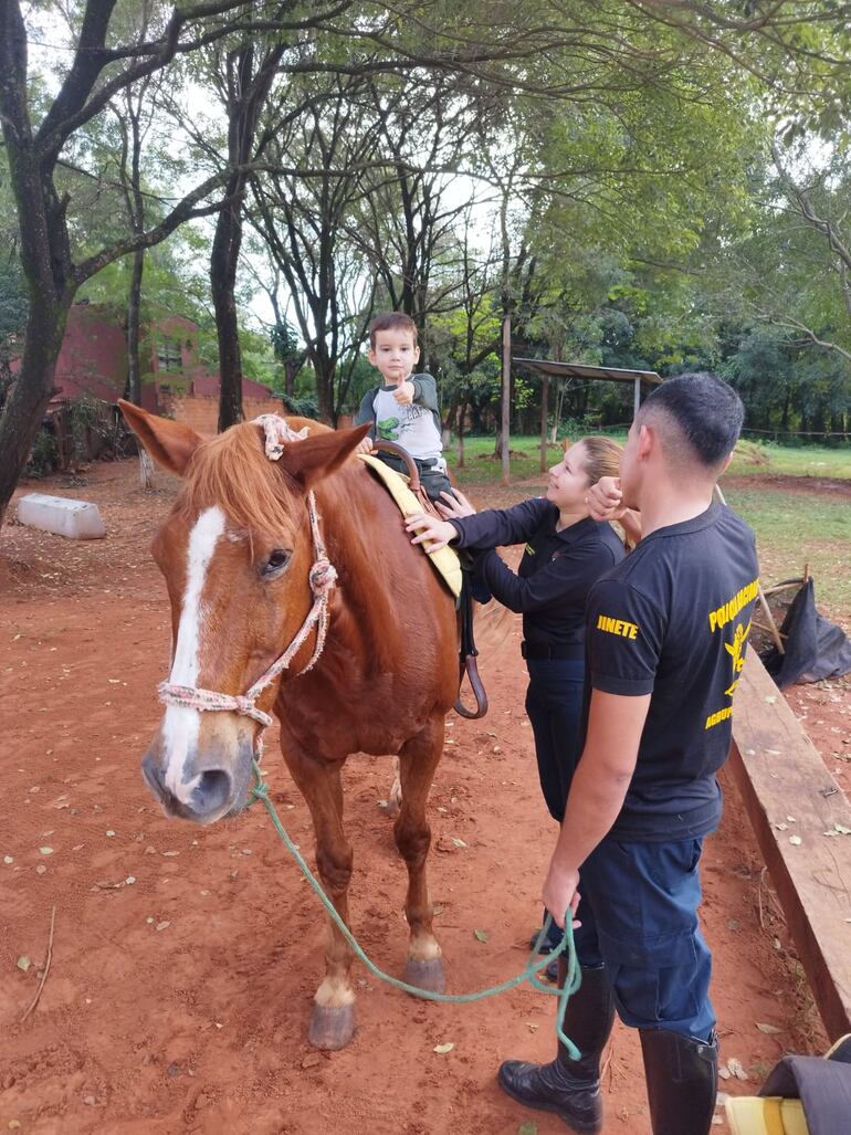 Unos 35 niños reciben terapia con los caballos jubilados de la Montada.