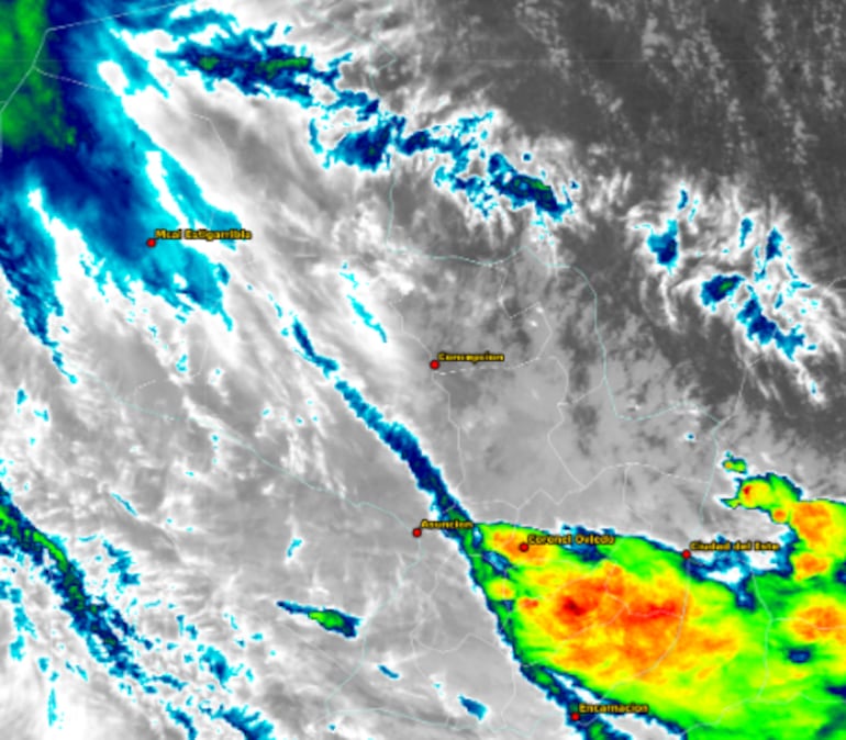 Mapa satelital de Meteorología que indica el avance de lluvias.