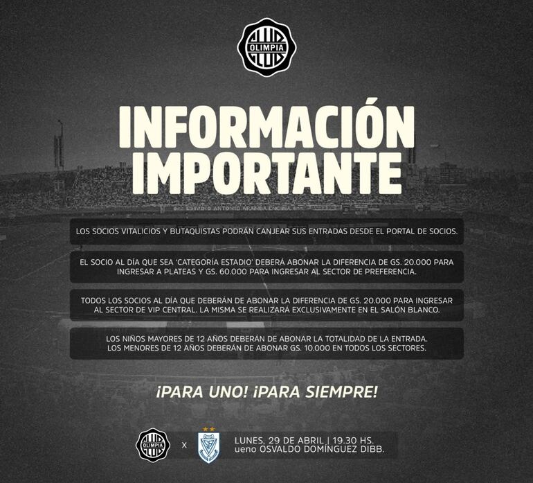 Información para los socios y no socios de Olimpia.