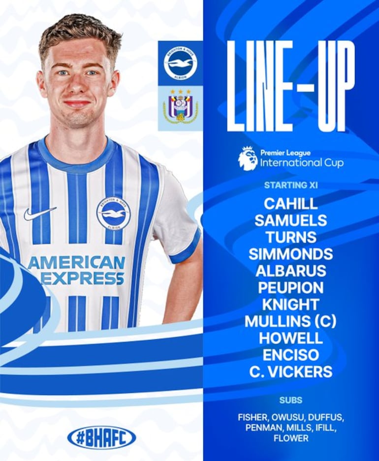 Julio Enciso, titular en el Brighton Sub 21.