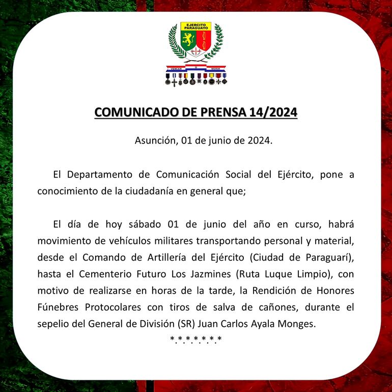 Comunicado del Ejercito