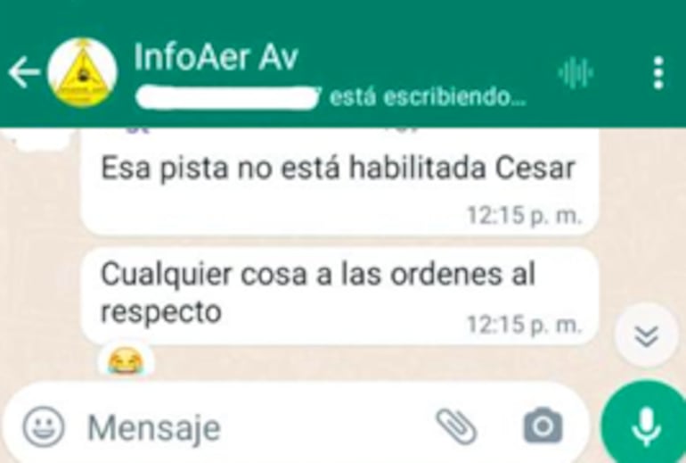 Pilotos advirtieron en WhatsApp que la pista donde se estrelló la avioneta de Harms no estaba habilitada.