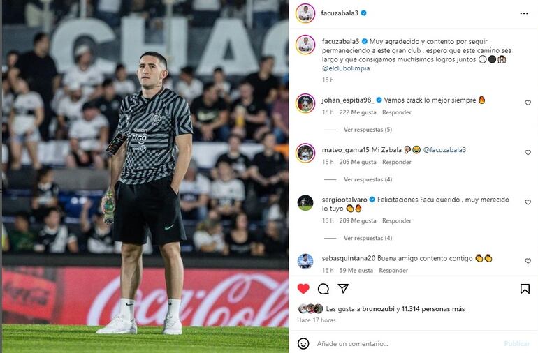 El posteo en Instagram del uruguayo Facundo Zabala, jugador de Olimpia.