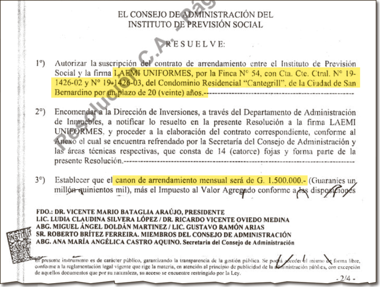 Resolución por la cual se autorizó la suscripción de contrato de arrendamiento  con Laemi Uniformes.