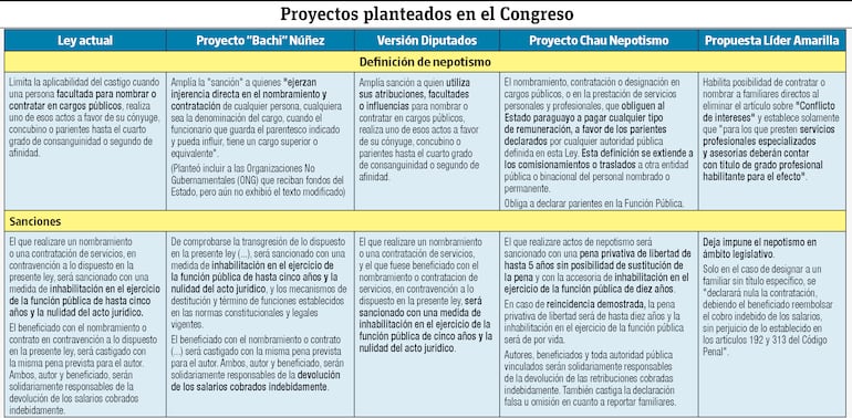 Diferentes proyecto de leyes sobre nepotismo en análisis.