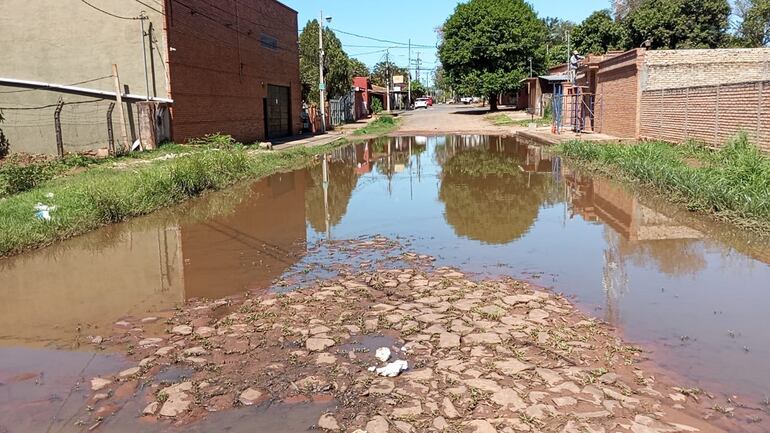 Piden la urgente intervención de esta calle en donde el agua de la lluvia queda estancada durante días.