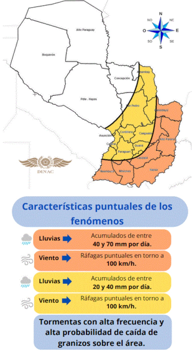 Meteorológica alerta tormentas con vientos de hasta 100 km/h para este jueves y viernes