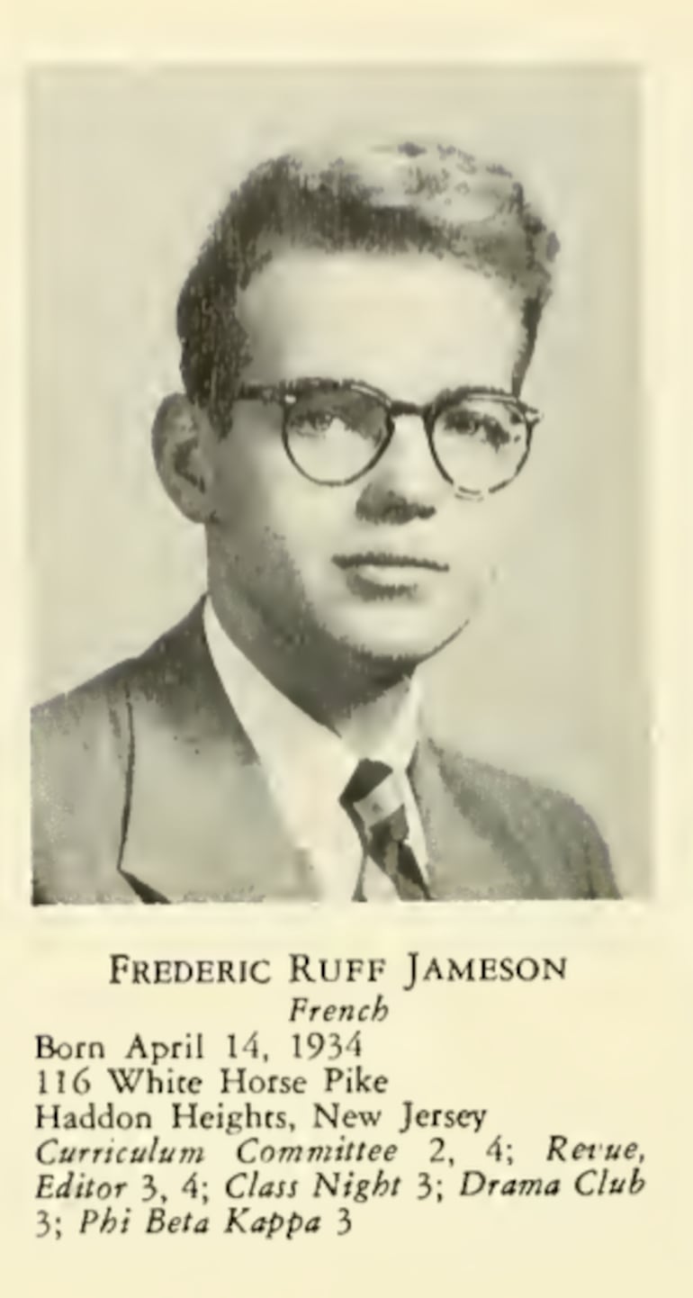 Fredric Jameson a los 20 años en el Haverford College Yearbook, 1954