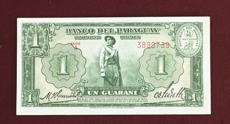 Primeros billetes de G. 1  emitidos por el Banco del Paraguay (BCP) en 1944