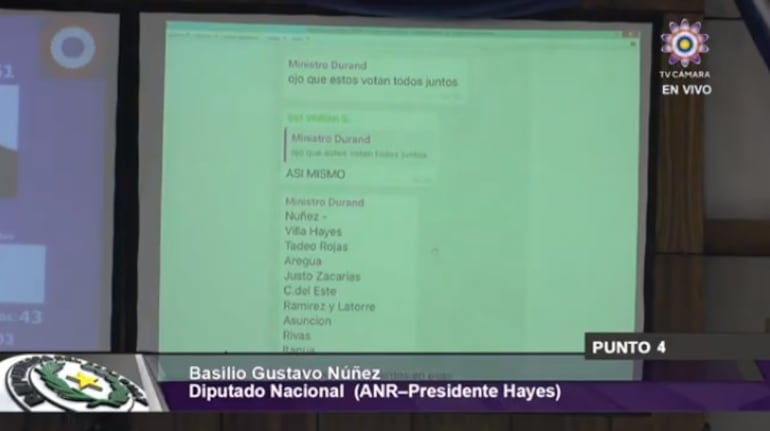 El diputado Basilio Núñez socializó unos mensajes del ministro Dany Durand en los que supuestamente instaba a organizaciones sociales a escrachar a los diputados que buscan modificar la ley del Fonavis.