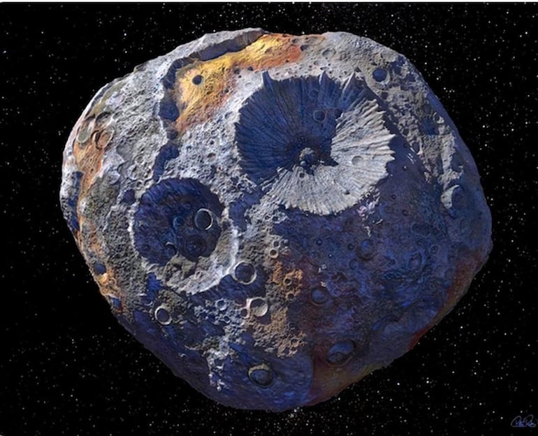 Fotografía de archivo cedida por la Universidad Estatal de Arizona (ASU) donde aparece un dibujo concepcional del asteroide Psique 16, de 226 kilómetros de diámetro y del que se sospecha está compuesto de hierro y níquel, y puede esconder pistas sobre la composición del núcleo de la Tierra y, a la vez, sobre el origen del planeta celeste.