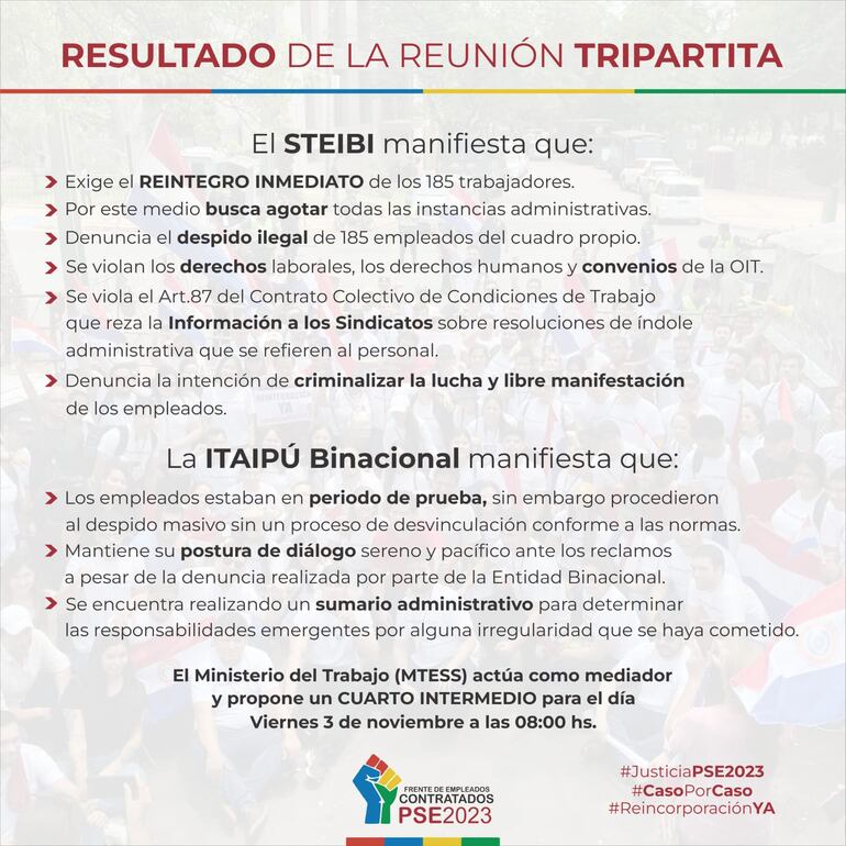 Comunicado de los destituidos tras la reunión.