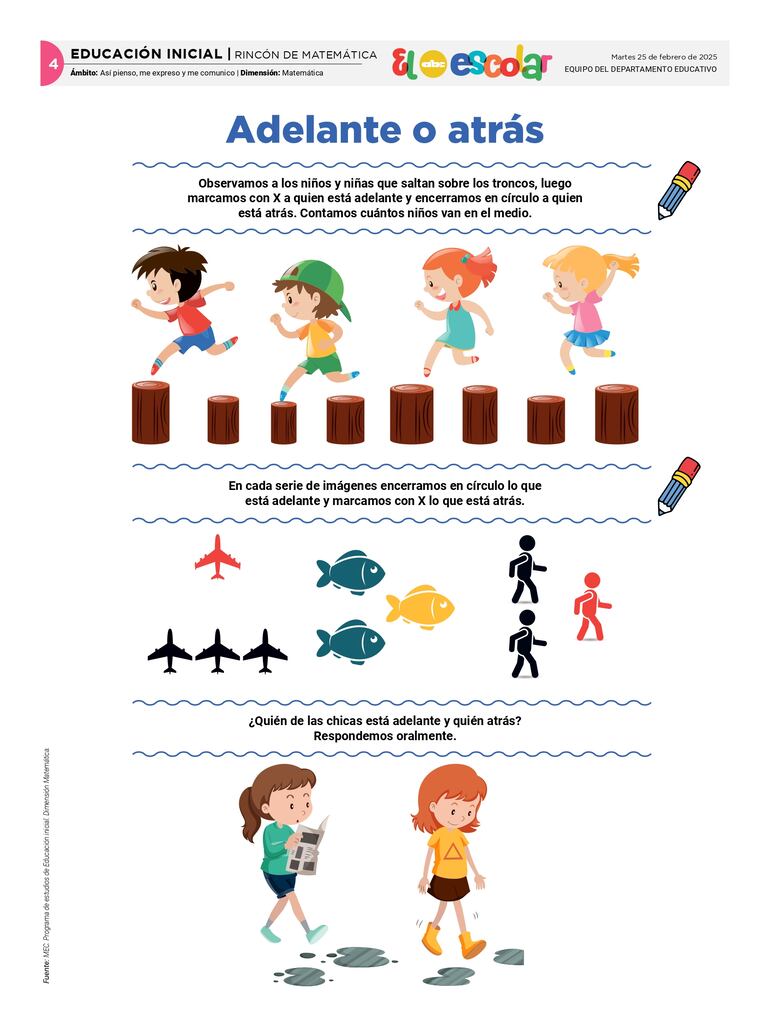 Jugamos con las posiciones: adelante y atrás.