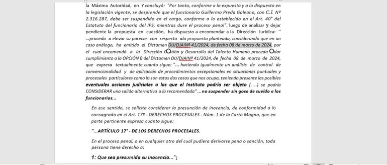 Resolución de suspensión sin goce de sueldo de Preda (gentileza).