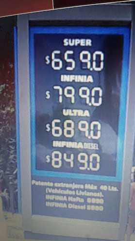 Precios actuales de los carburantes para automotores en la ciudad de Posadas (Argentina).