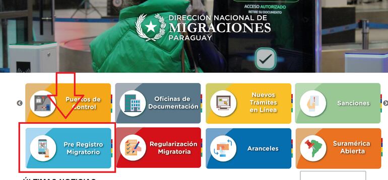 Pre Registro Migratorio en línea, disponible en la página web de la Dirección de Migraciones.