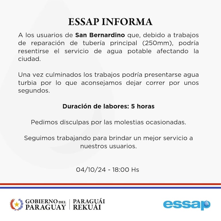 Comunicado de la Essap.