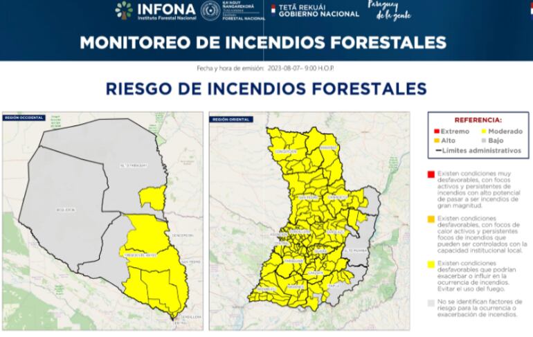 Riesgo de incendios forestales, según Infona.