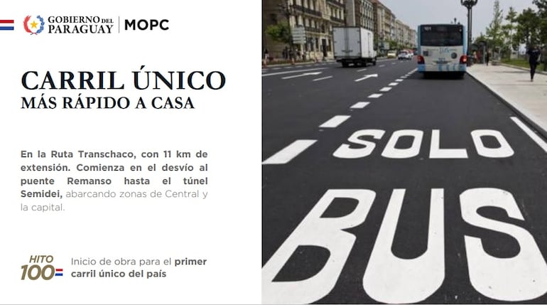 En su informe de gestión de 100 días, el MOPC anunció una vez más la implementación del carril exclusivo para buses sobre la ruta PY03, ex Transchaco. Se trata de un plan que se intentó aplicar en el gobierno de Horacio Cartes.