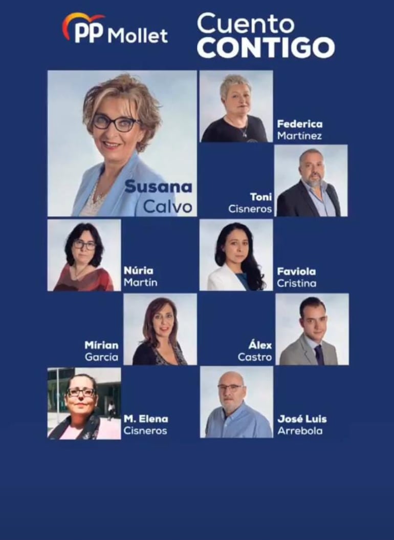 Afiche de candidatos del Partido Popular para las elecciones municipales del 2019 del boletín de la Junta Electoral de Zona de Granollers. Allí Castro se presenta bajo el nombre de Álex. 