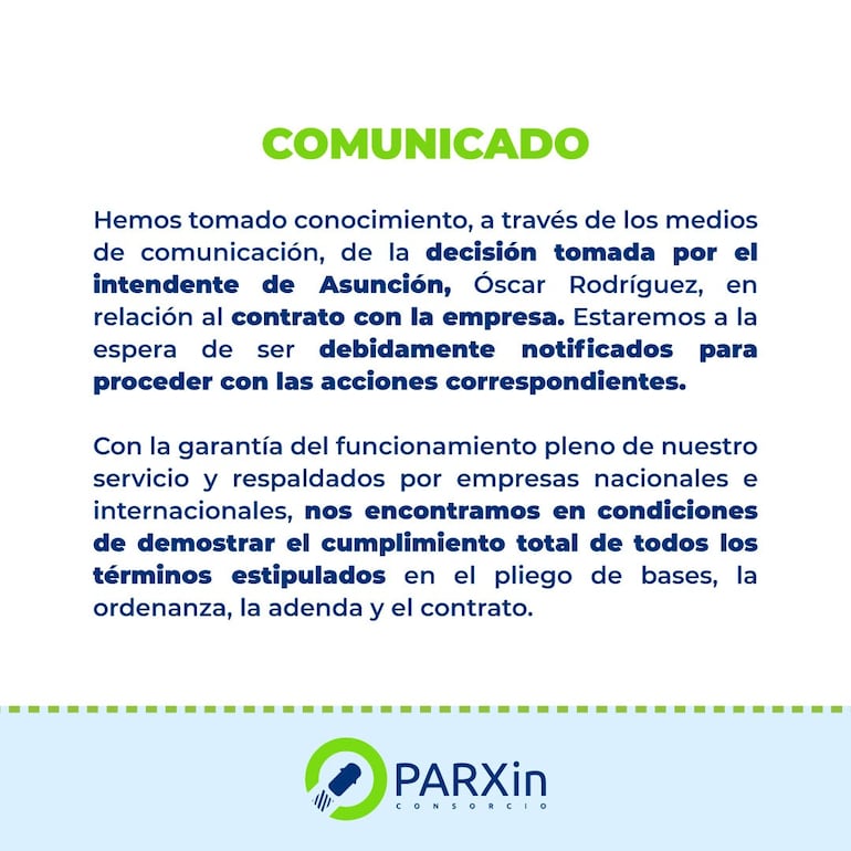 Comunicado de Parxin.