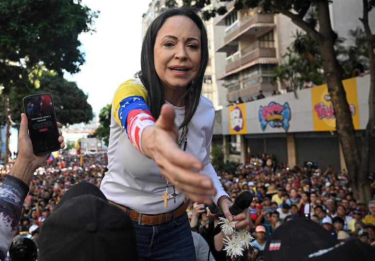 María Corina Machado, líder opositora venezolana, fue secuestrada hoy en Venezuela luego de una manifestación.