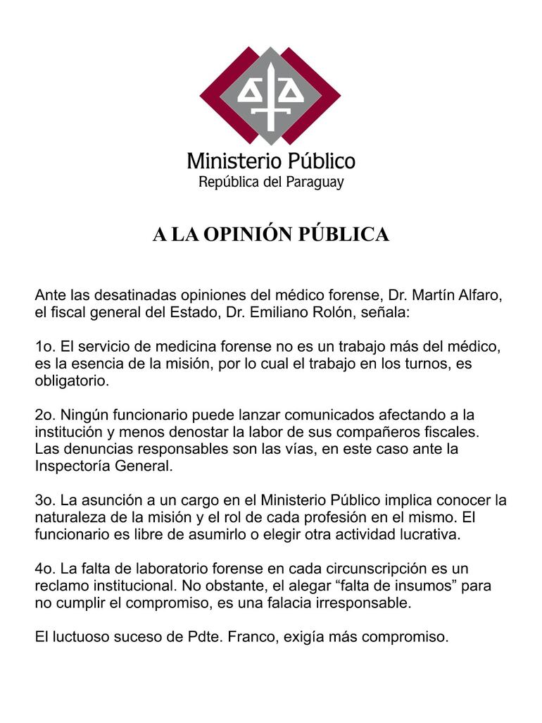 Respuesta de Emiliano Rolón al forense que denunció falta de insumos.