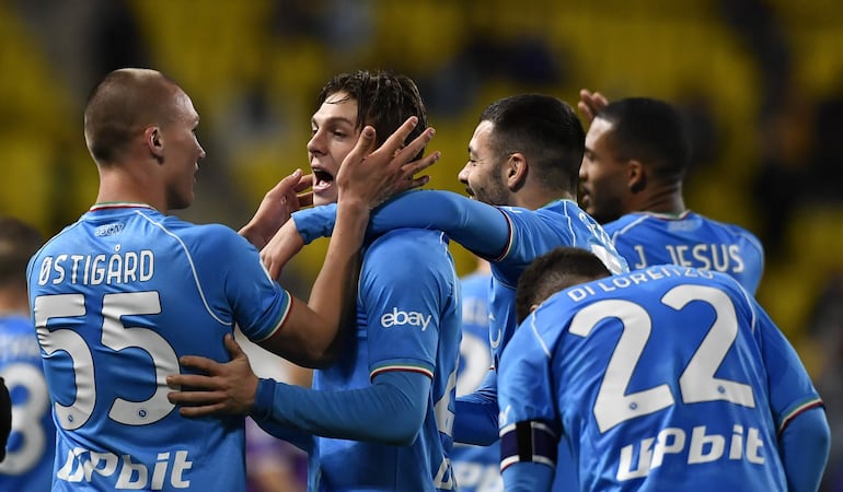 Celebración de uno de los goles del Nápoli ante Fiorentina.