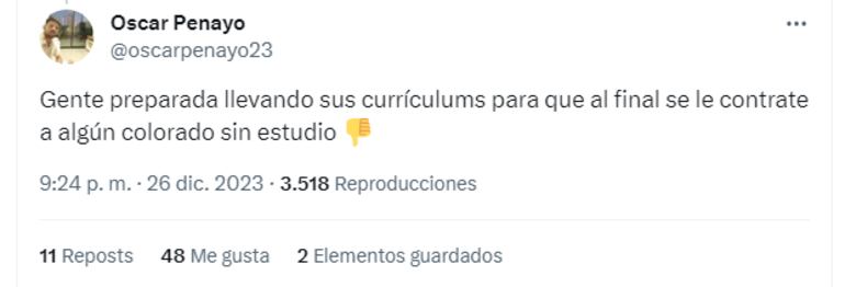 Usuario de X Óscar Penayo sostuvo que no tiene sentido llevar o tener un buen curriculum.